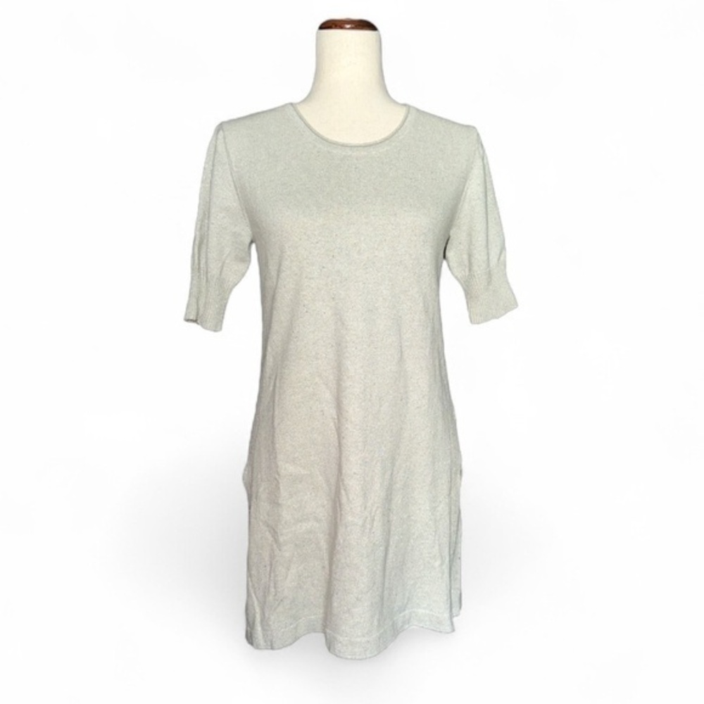 Biana Italian Metallic Knit Tunic Mini Dress | Silver Gray | Size S